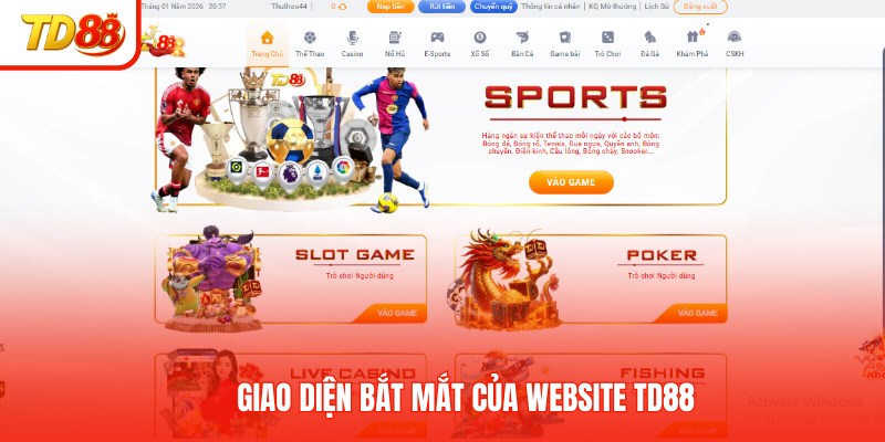 Giao diện bắt mắt của website TD88
